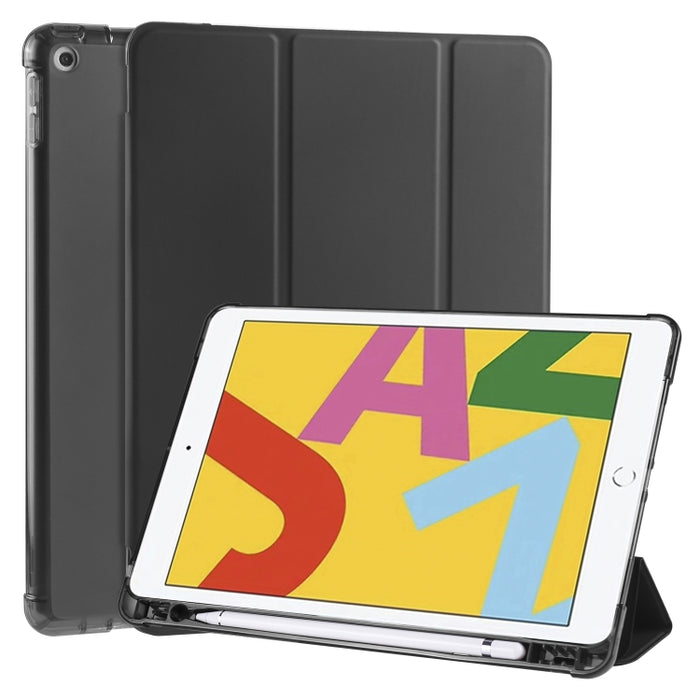Funda de cuero de PU con 3 pliegues horizontales + estuche de TPU a prueba de golpes con soporte y ranura para bolígrafo