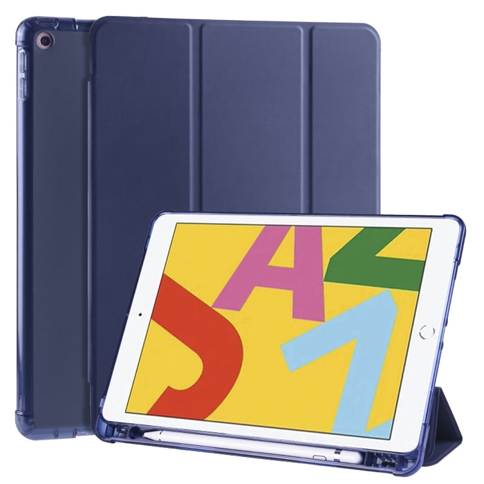 Funda de cuero de PU con 3 pliegues horizontales + estuche de TPU a prueba de golpes con soporte y ranura para bolígrafo