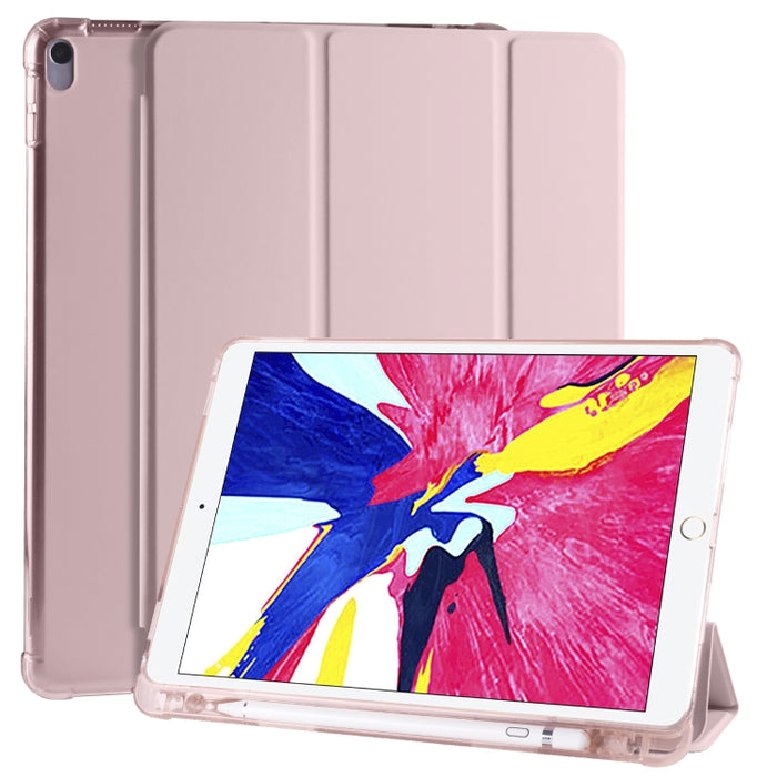 Funda de cuero de PU con 3 pliegues horizontales + estuche de TPU a prueba de golpes con soporte y ranura para bolígrafo