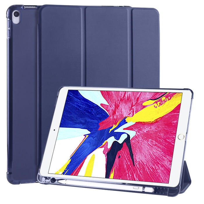 Funda de cuero de PU con 3 pliegues horizontales + estuche de TPU a prueba de golpes con soporte y ranura para bolígrafo