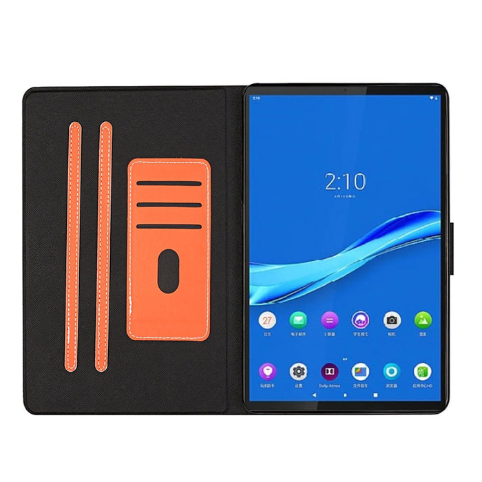 Estuche de cuero con tapa horizontal de color sólido con ranuras para tarjetas y soporte y función de suspensión / activación