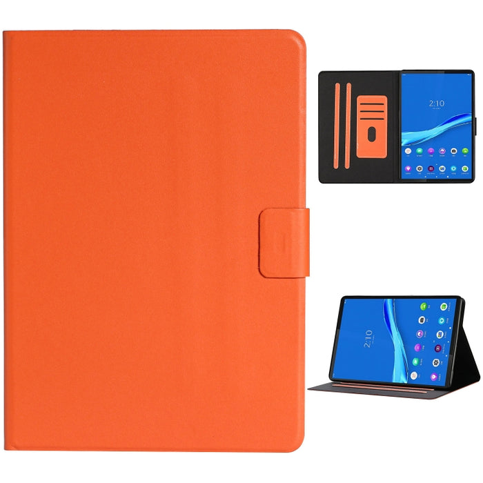 Estuche de cuero con tapa horizontal de color sólido con ranuras para tarjetas y soporte y función de suspensión / activación