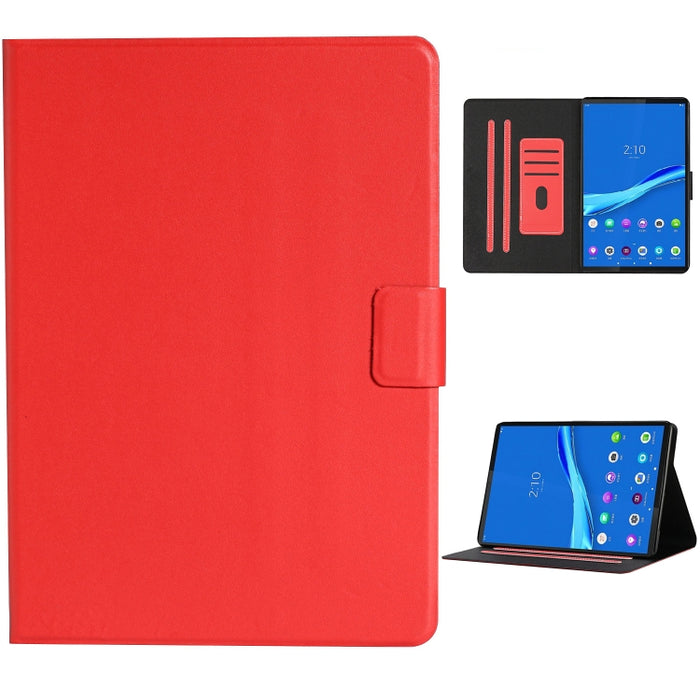 Estuche de cuero con tapa horizontal de color sólido con ranuras para tarjetas y soporte y función de suspensión / activación