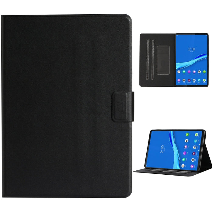 Estuche de cuero con tapa horizontal de color sólido con ranuras para tarjetas y soporte y función de suspensión / activación