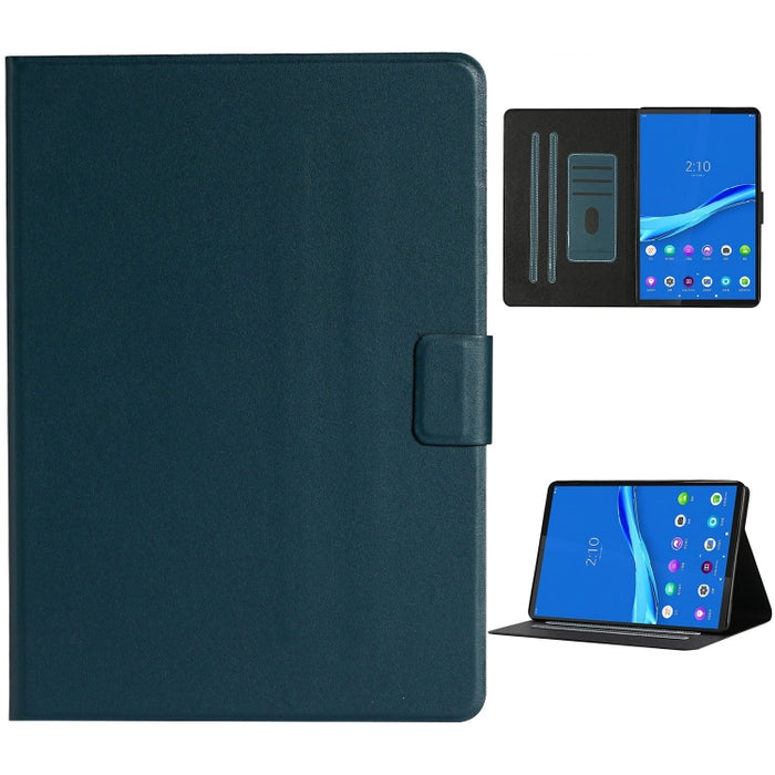 Estuche de cuero con tapa horizontal de color sólido con ranuras para tarjetas y soporte y función de suspensión / activación