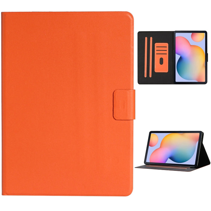 Estuche de cuero con tapa horizontal de color sólido con ranuras para tarjetas y soporte y función de suspensión / activación