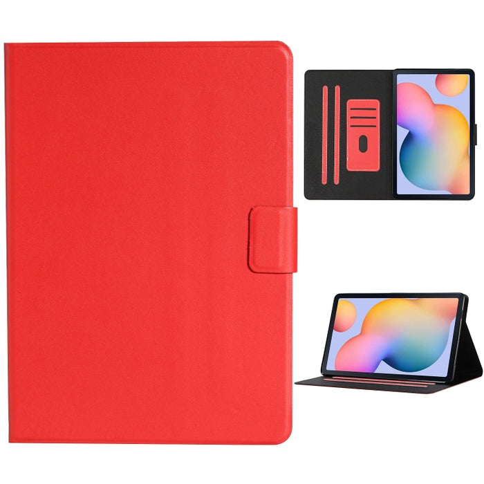 Estuche de cuero con tapa horizontal de color sólido con ranuras para tarjetas y soporte y función de suspensión / activación