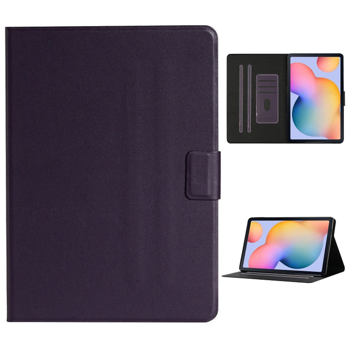 Estuche de cuero con tapa horizontal de color sólido con ranuras para tarjetas y soporte y función de suspensión / activación