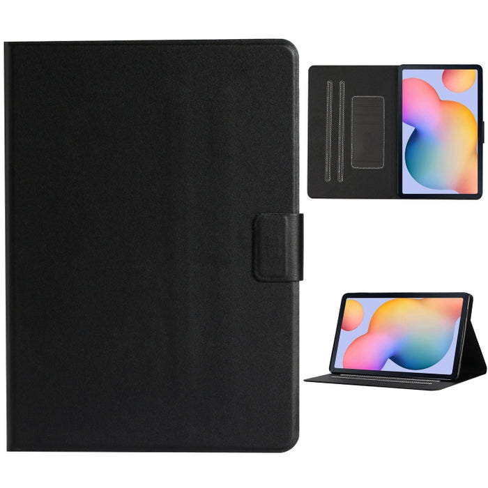 Estuche de cuero con tapa horizontal de color sólido con ranuras para tarjetas y soporte y función de suspensión / activación