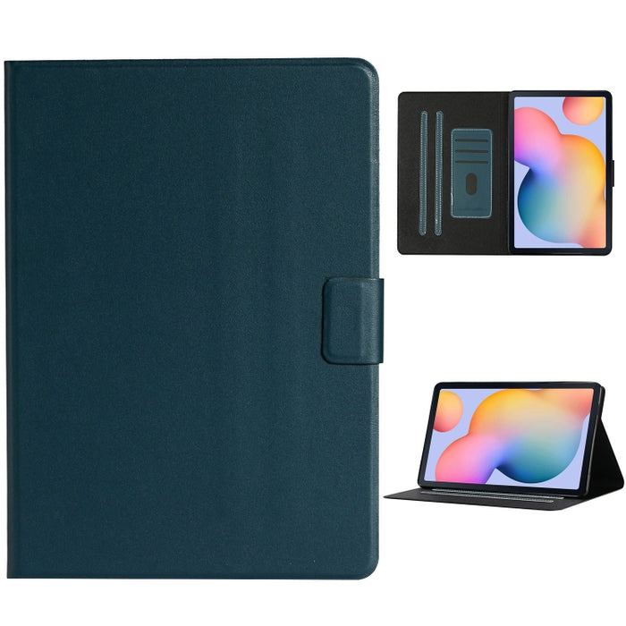 Estuche de cuero con tapa horizontal de color sólido con ranuras para tarjetas y soporte y función de suspensión / activación