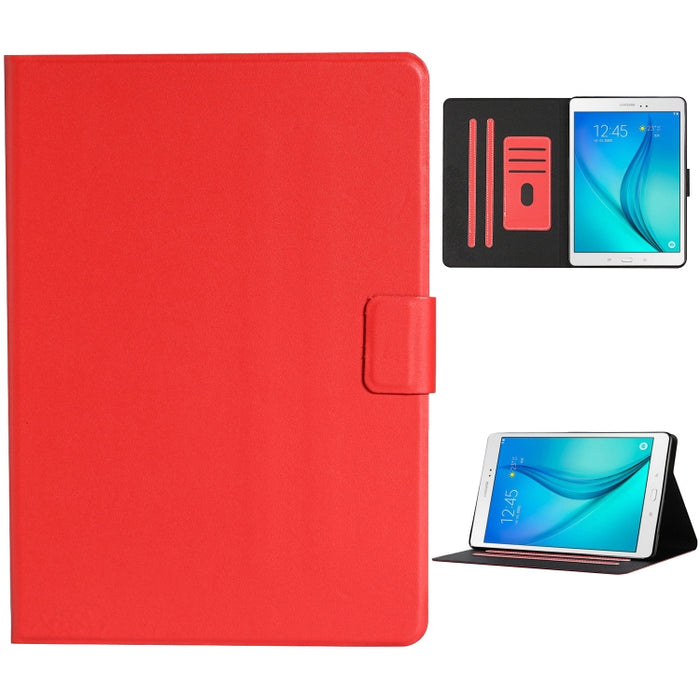 Estuche de cuero con tapa horizontal de color sólido con ranuras para tarjetas y soporte y función de suspensión / activación