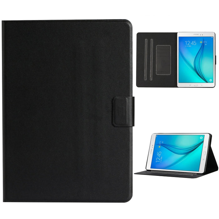 Estuche de cuero con tapa horizontal de color sólido con ranuras para tarjetas y soporte y función de suspensión / activación