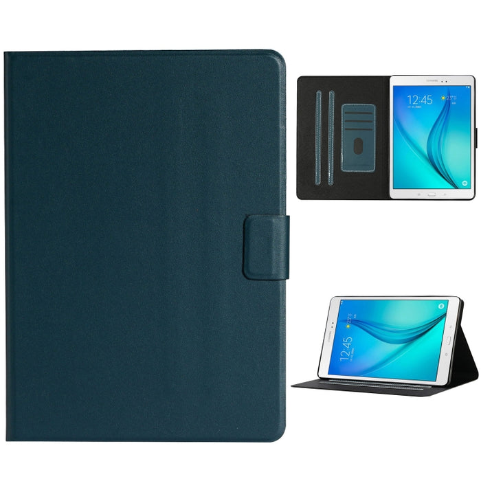 Estuche de cuero con tapa horizontal de color sólido con ranuras para tarjetas y soporte y función de suspensión / activación