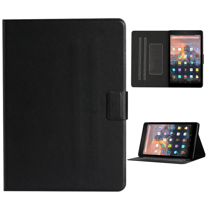 Estuche de cuero con tapa horizontal de color sólido con ranuras para tarjetas y soporte y función de suspensión / activación