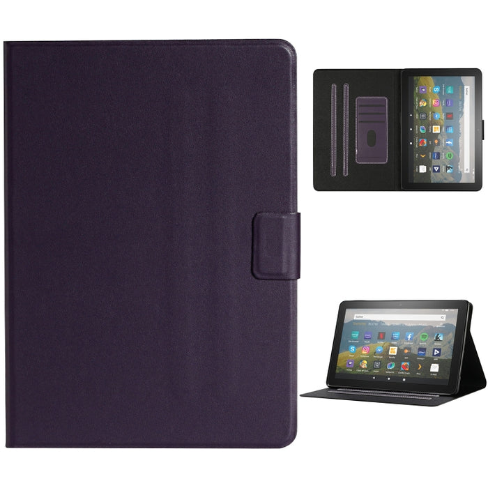 Estuche de cuero con tapa horizontal de color sólido con ranuras para tarjetas y soporte y función de suspensión / activación