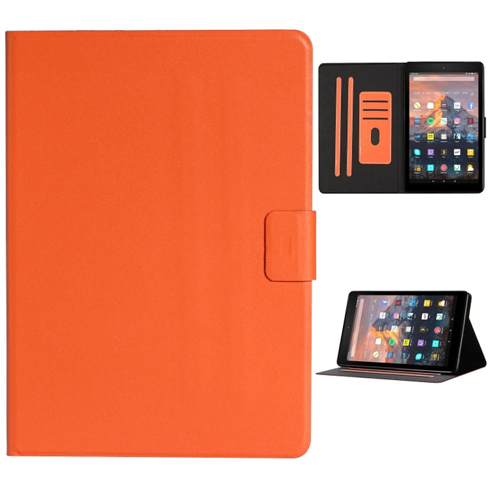 Estuche de cuero con tapa horizontal de color sólido con ranuras para tarjetas y soporte y función de suspensión / activación