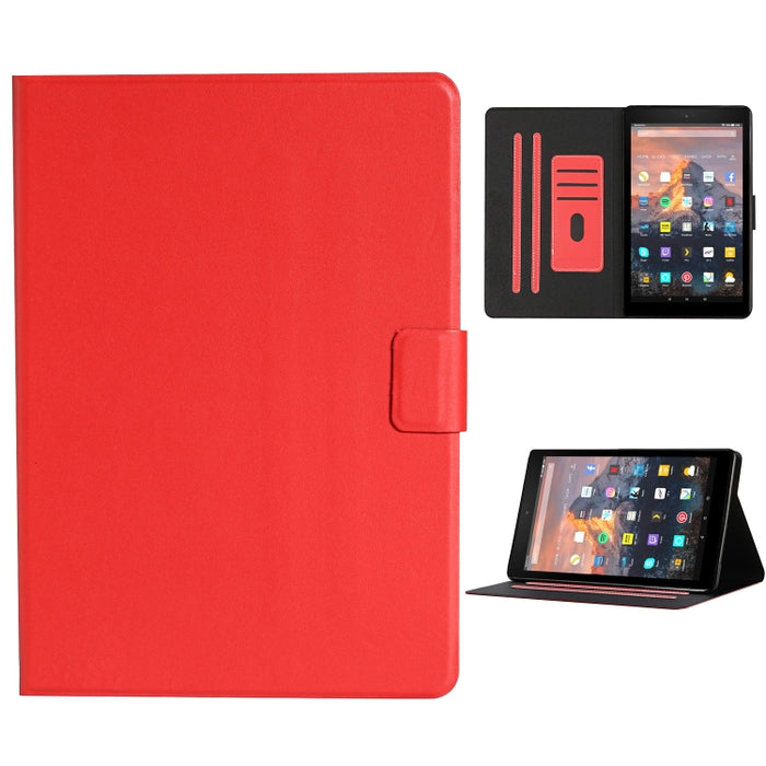 Estuche de cuero con tapa horizontal de color sólido con ranuras para tarjetas y soporte y función de suspensión / activación
