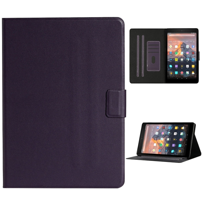Estuche de cuero con tapa horizontal de color sólido con ranuras para tarjetas y soporte y función de suspensión / activación