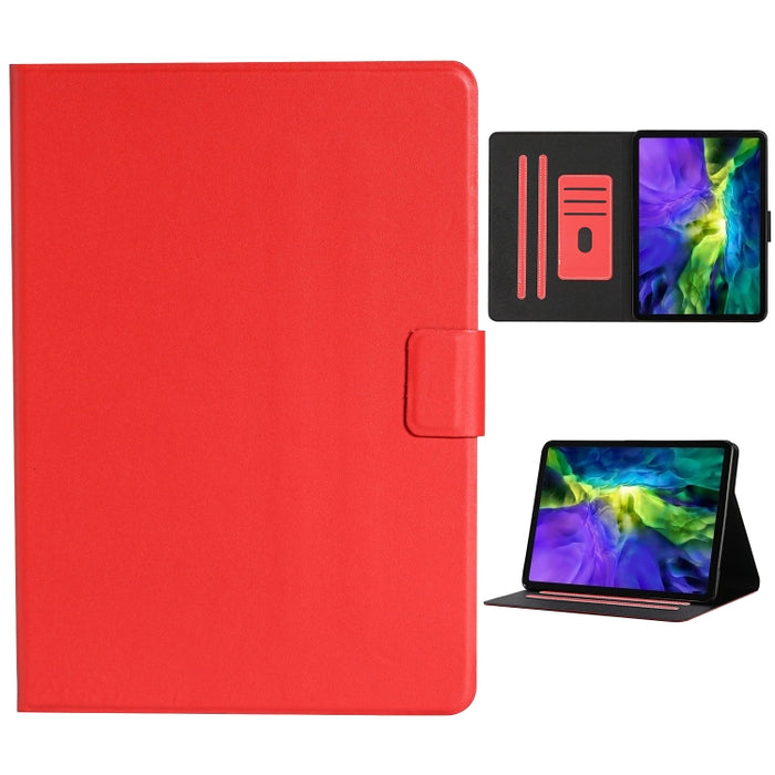 Estuche de cuero con tapa horizontal de color sólido con ranuras para tarjetas y soporte y función de suspensión / activación
