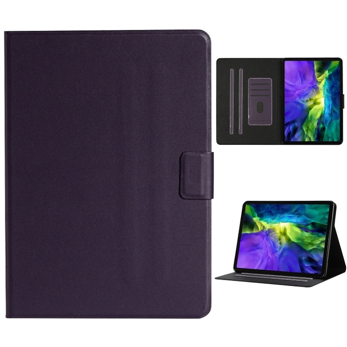 Estuche de cuero con tapa horizontal de color sólido con ranuras para tarjetas y soporte y función de suspensión / activación