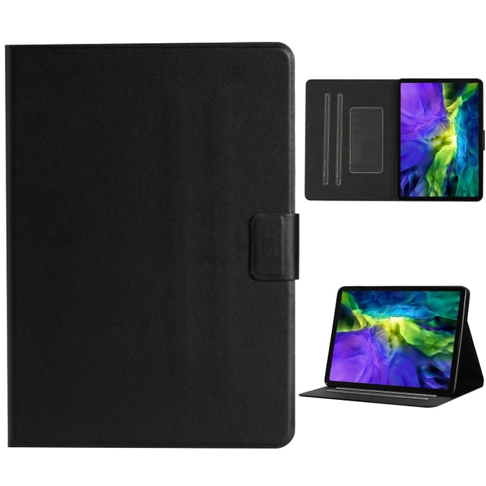 Estuche de cuero con tapa horizontal de color sólido con ranuras para tarjetas y soporte y función de suspensión / activación
