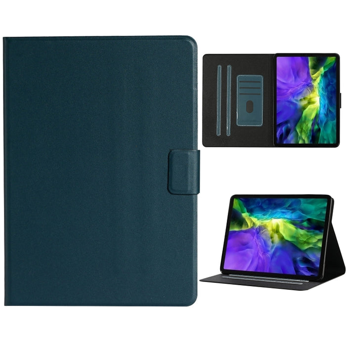 Estuche de cuero con tapa horizontal de color sólido con ranuras para tarjetas y soporte y función de suspensión / activación