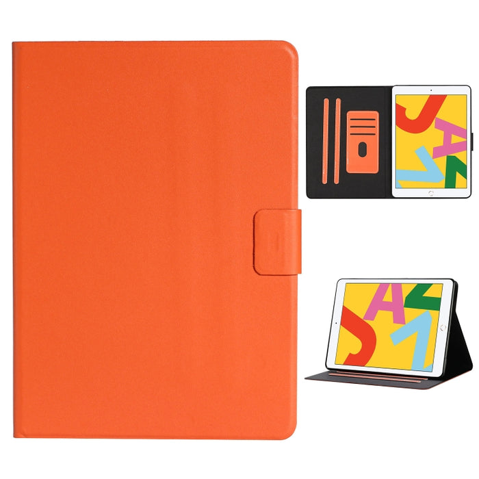 Estuche de cuero con tapa horizontal de color sólido con ranuras para tarjetas y soporte y función de suspensión / activación