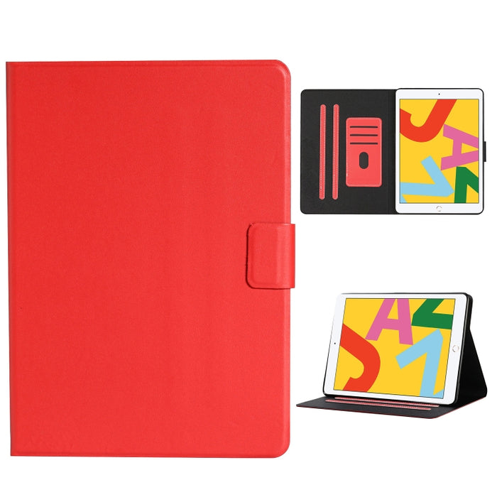 Estuche de cuero con tapa horizontal de color sólido con ranuras para tarjetas y soporte y función de suspensión / activación