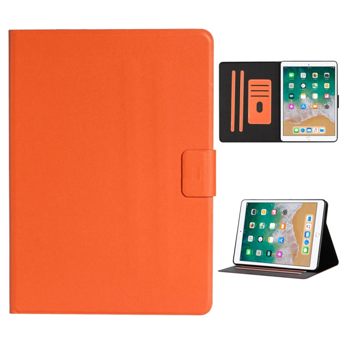 Estuche de cuero con tapa horizontal de color sólido con ranuras para tarjetas y soporte y función de suspensión / activación