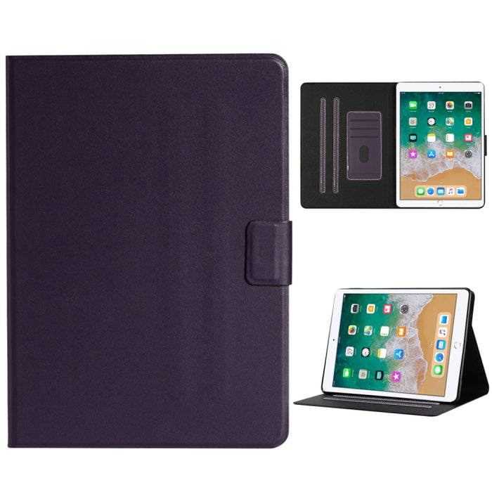 Estuche de cuero con tapa horizontal de color sólido con ranuras para tarjetas y soporte y función de suspensión / activación