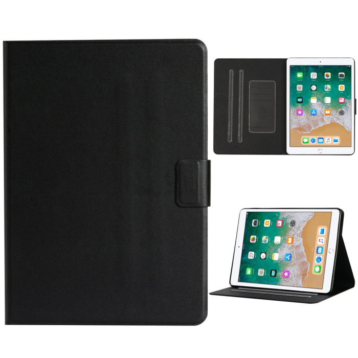 Estuche de cuero con tapa horizontal de color sólido con ranuras para tarjetas y soporte y función de suspensión / activación
