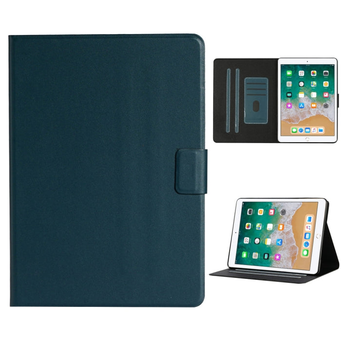 Estuche de cuero con tapa horizontal de color sólido con ranuras para tarjetas y soporte y función de suspensión / activación