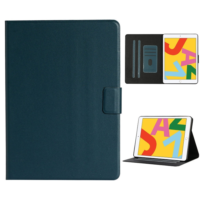Estuche de cuero con tapa horizontal de color sólido con ranuras para tarjetas y soporte y función de suspensión / activación