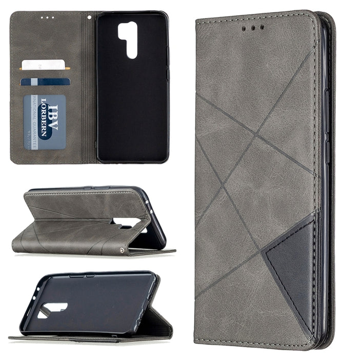 Estuche de cuero magnético con tapa horizontal con textura de rombos con soporte y ranuras para tarjetas y billetera, For Huawei Honor 9X Lite, For Xiaomi Redmi 9