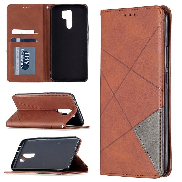 Estuche de cuero magnético con tapa horizontal con textura de rombos con soporte y ranuras para tarjetas y billetera, For Huawei Honor 9X Lite, For Xiaomi Redmi 9