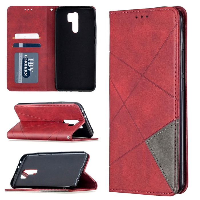 Estuche de cuero magnético con tapa horizontal con textura de rombos con soporte y ranuras para tarjetas y billetera, For Huawei Honor 9X Lite, For Xiaomi Redmi 9
