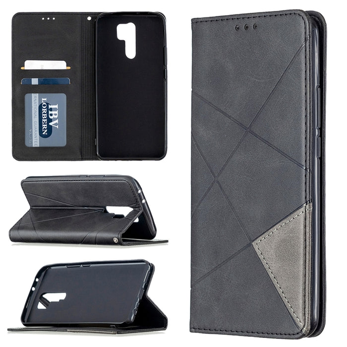 Estuche de cuero magnético con tapa horizontal con textura de rombos con soporte y ranuras para tarjetas y billetera, For Huawei Honor 9X Lite, For Xiaomi Redmi 9