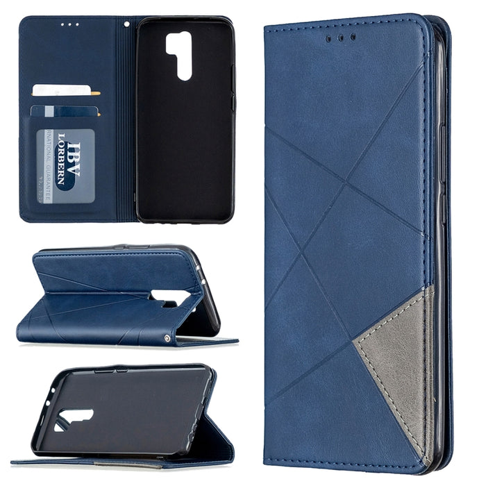 Estuche de cuero magnético con tapa horizontal con textura de rombos con soporte y ranuras para tarjetas y billetera, For Huawei Honor 9X Lite, For Xiaomi Redmi 9