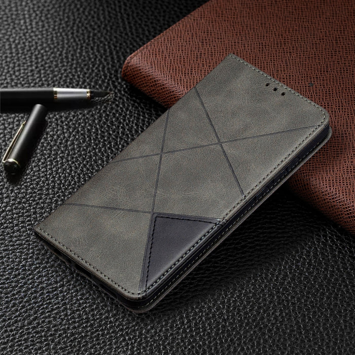 Estuche de cuero magnético con tapa horizontal con textura de rombos con soporte y ranuras para tarjetas y billetera, For Huawei Honor 9X Lite, For Xiaomi Redmi 9