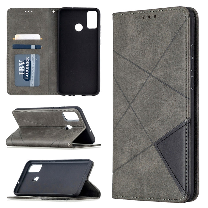 Estuche de cuero magnético con tapa horizontal con textura de rombos con soporte y ranuras para tarjetas y billetera, For Huawei Honor 9X Lite, For Xiaomi Redmi 9