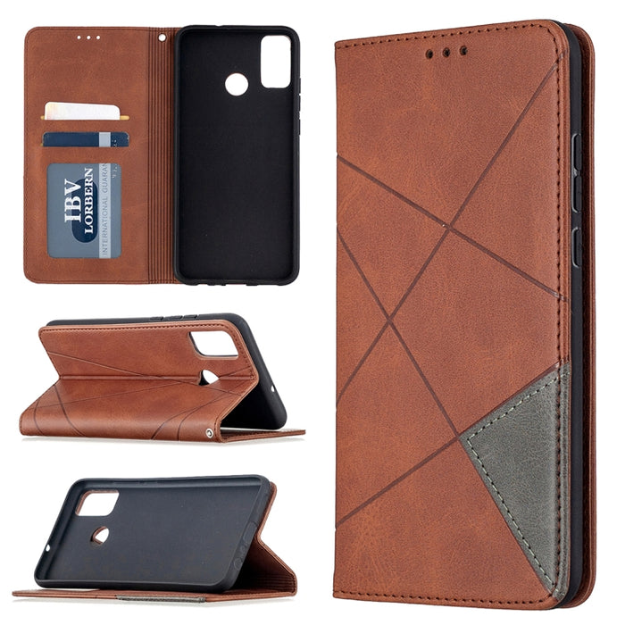 Estuche de cuero magnético con tapa horizontal con textura de rombos con soporte y ranuras para tarjetas y billetera, For Huawei Honor 9X Lite, For Xiaomi Redmi 9