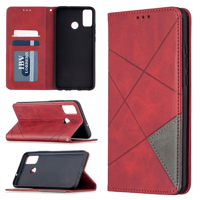Estuche de cuero magnético con tapa horizontal con textura de rombos con soporte y ranuras para tarjetas y billetera, For Huawei Honor 9X Lite, For Xiaomi Redmi 9