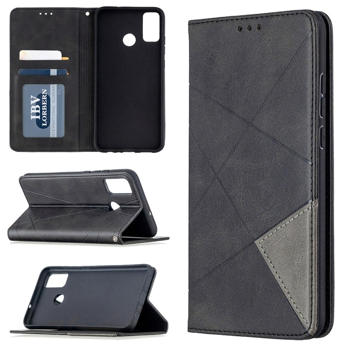 Estuche de cuero magnético con tapa horizontal con textura de rombos con soporte y ranuras para tarjetas y billetera, For Huawei Honor 9X Lite, For Xiaomi Redmi 9