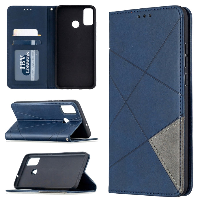 Estuche de cuero magnético con tapa horizontal con textura de rombos con soporte y ranuras para tarjetas y billetera, For Huawei Honor 9X Lite, For Xiaomi Redmi 9