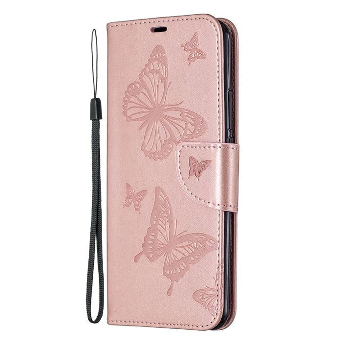 Estuche de cuero con tapa horizontal con estampado de dos mariposas con soporte, ranura para tarjeta, billetera y cordón, For Xiaomi Redmi 9, For Huawei Honor 9X Lite