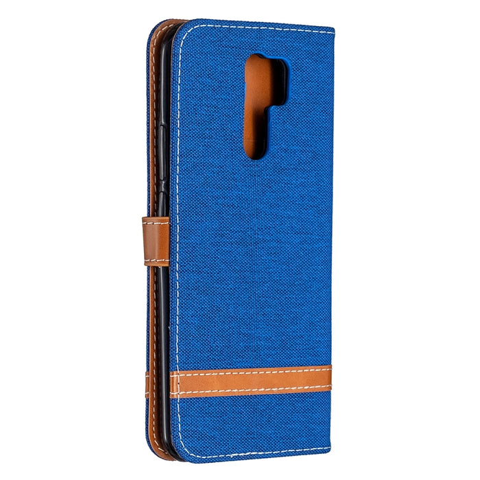 Estuche de cuero con tapa horizontal de textura de mezclilla a juego con soporte y ranuras para tarjetas y billetera y cordón, For Xiaomi Redmi 9, For Huawei Honor 9X Lite