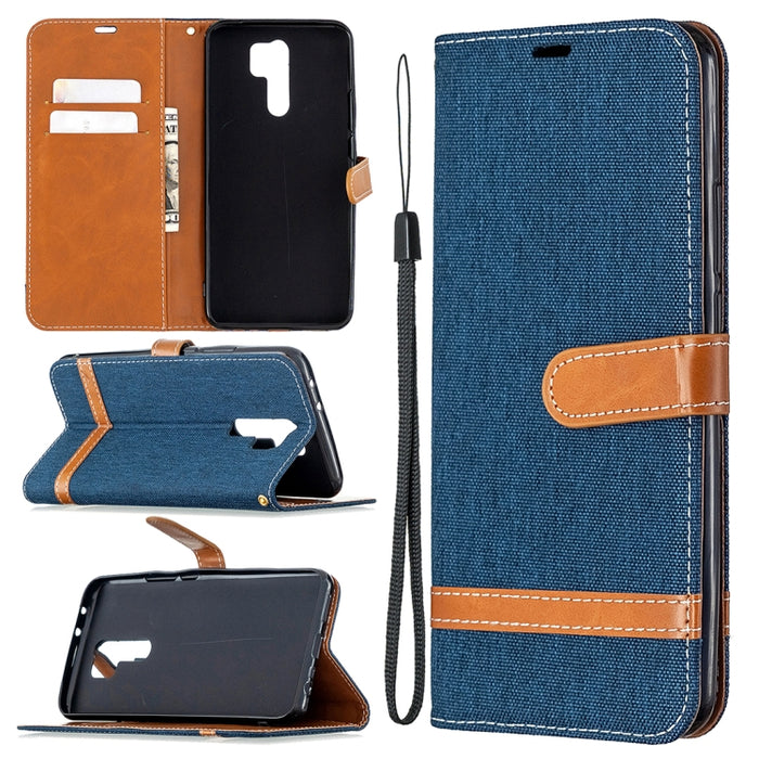 Estuche de cuero con tapa horizontal de textura de mezclilla a juego con soporte y ranuras para tarjetas y billetera y cordón, For Xiaomi Redmi 9, For Huawei Honor 9X Lite