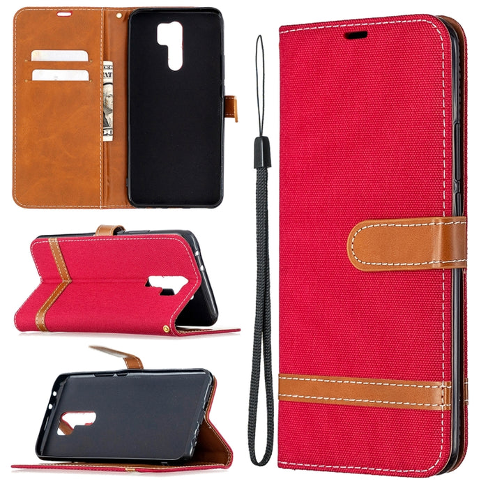 Estuche de cuero con tapa horizontal de textura de mezclilla a juego con soporte y ranuras para tarjetas y billetera y cordón, For Xiaomi Redmi 9, For Huawei Honor 9X Lite