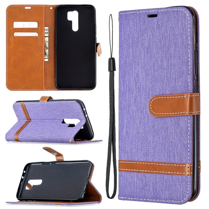 Estuche de cuero con tapa horizontal de textura de mezclilla a juego con soporte y ranuras para tarjetas y billetera y cordón, For Xiaomi Redmi 9, For Huawei Honor 9X Lite