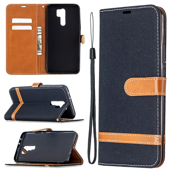 Estuche de cuero con tapa horizontal de textura de mezclilla a juego con soporte y ranuras para tarjetas y billetera y cordón, For Xiaomi Redmi 9, For Huawei Honor 9X Lite